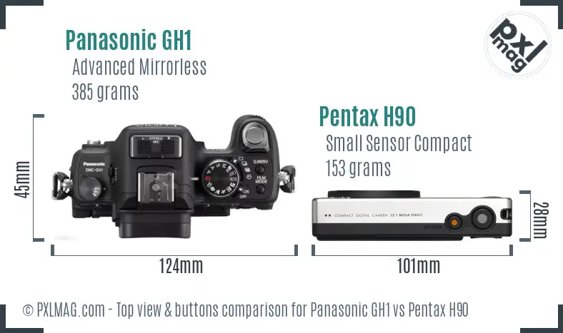 Panasonic GH1 vs Pentax H90 top view buttons comparison
