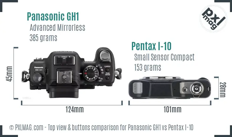 Panasonic GH1 vs Pentax I-10 top view buttons comparison