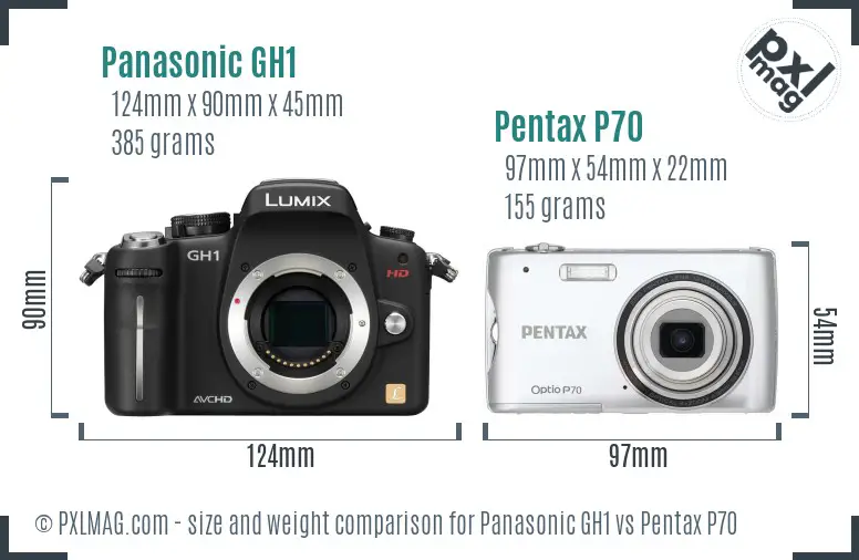 Panasonic GH1 vs Pentax P70 size comparison