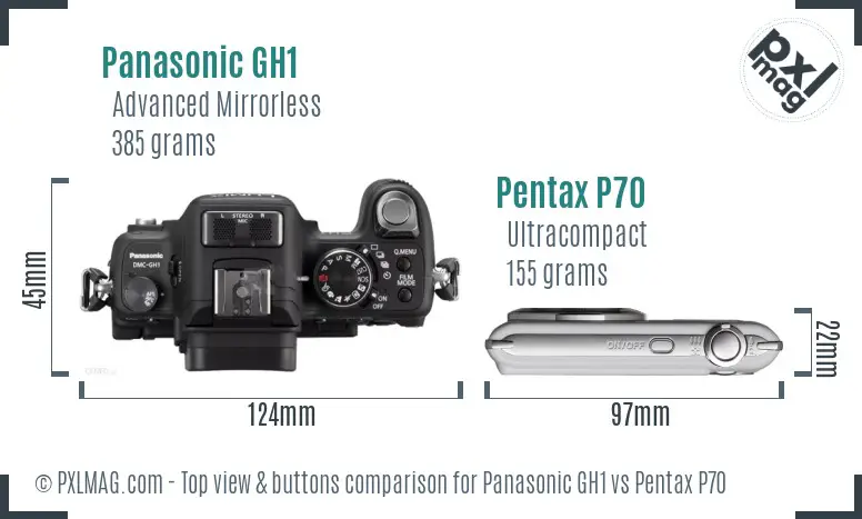Panasonic GH1 vs Pentax P70 top view buttons comparison