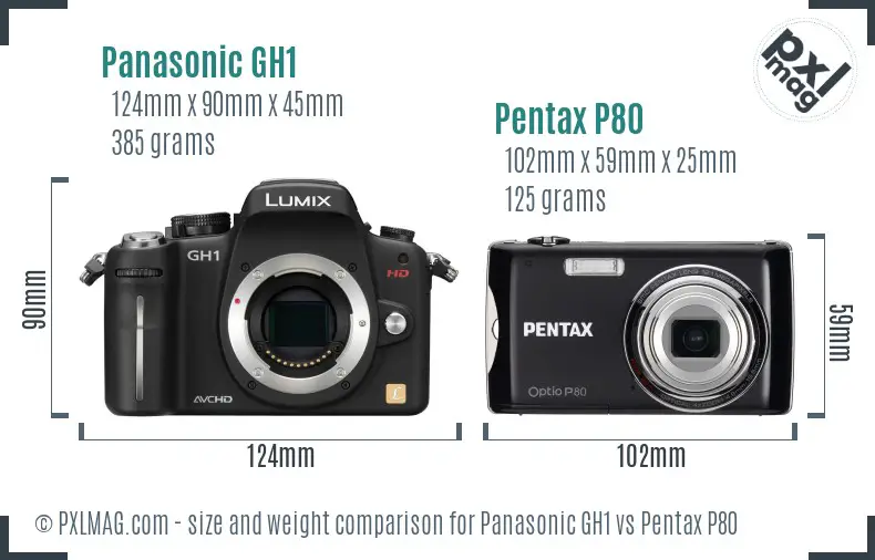 Panasonic GH1 vs Pentax P80 size comparison