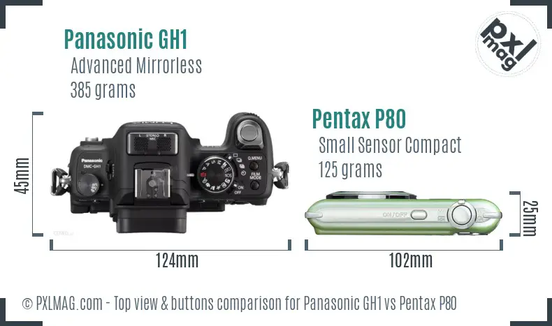 Panasonic GH1 vs Pentax P80 top view buttons comparison