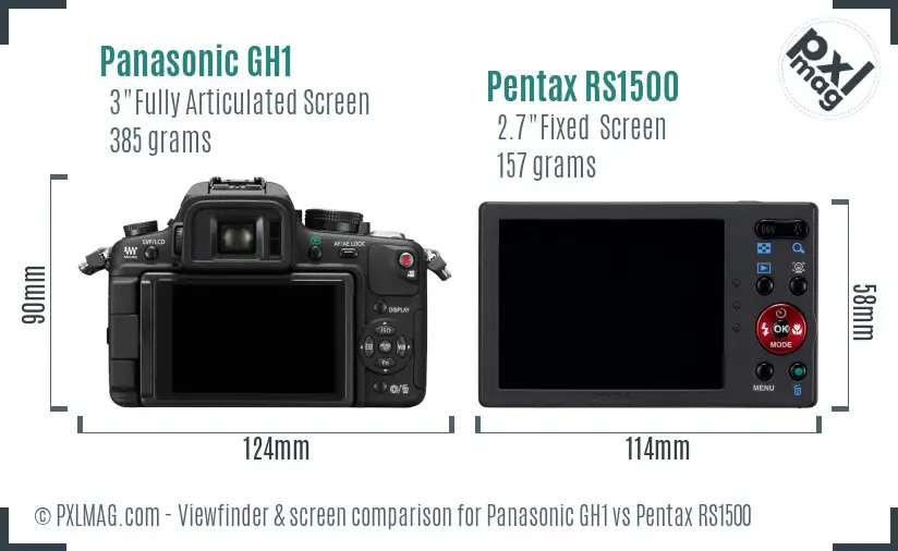 Panasonic GH1 vs Pentax RS1500 Screen and Viewfinder comparison