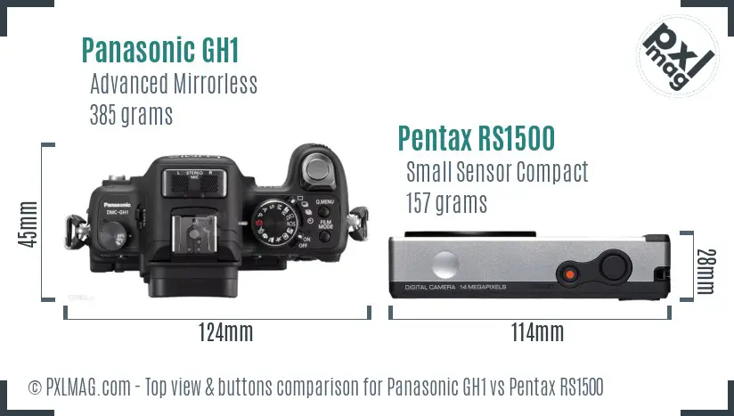 Panasonic GH1 vs Pentax RS1500 top view buttons comparison