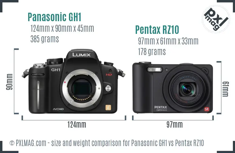 Panasonic GH1 vs Pentax RZ10 size comparison