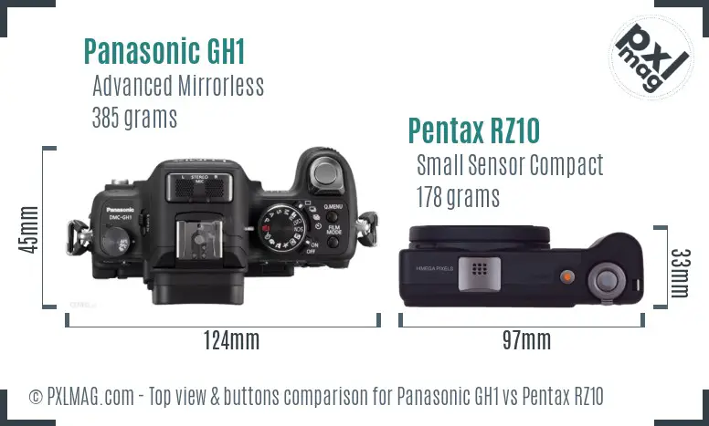 Panasonic GH1 vs Pentax RZ10 top view buttons comparison