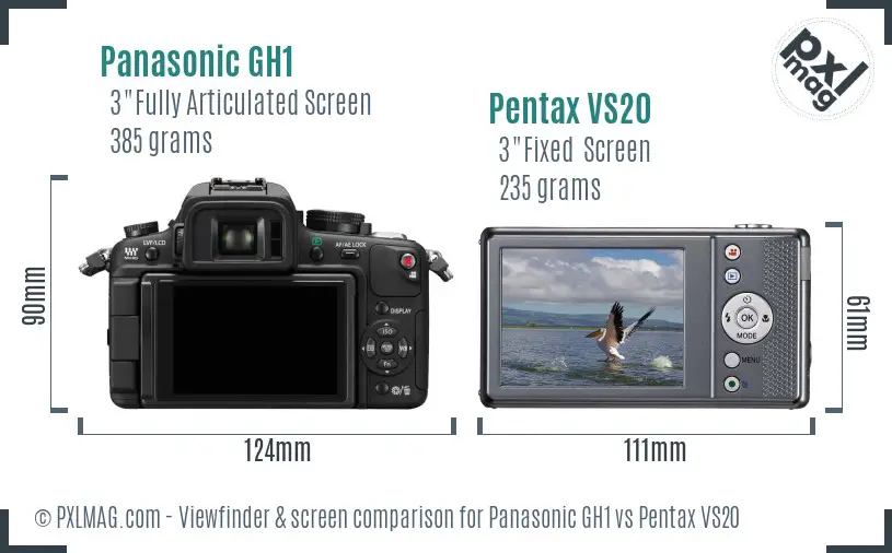 Panasonic GH1 vs Pentax VS20 Screen and Viewfinder comparison