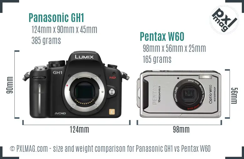 Panasonic GH1 vs Pentax W60 size comparison