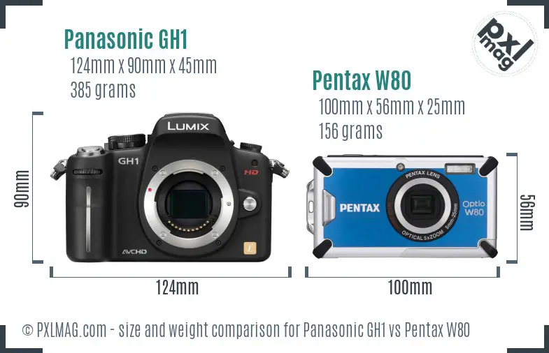 Panasonic GH1 vs Pentax W80 size comparison