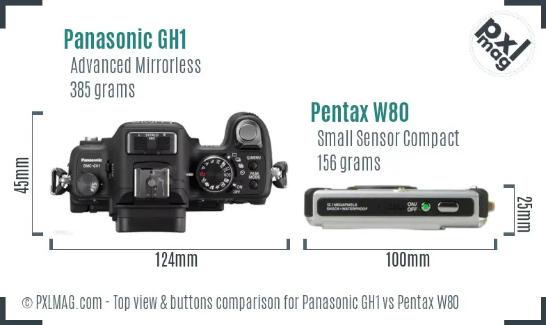 Panasonic GH1 vs Pentax W80 top view buttons comparison
