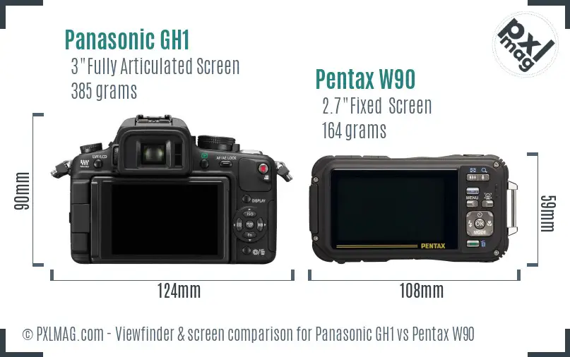Panasonic GH1 vs Pentax W90 Screen and Viewfinder comparison