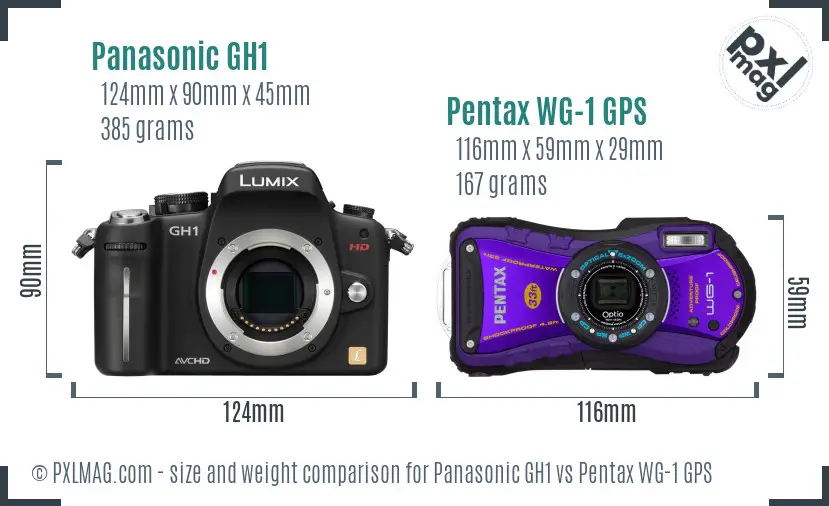 Panasonic GH1 vs Pentax WG-1 GPS size comparison