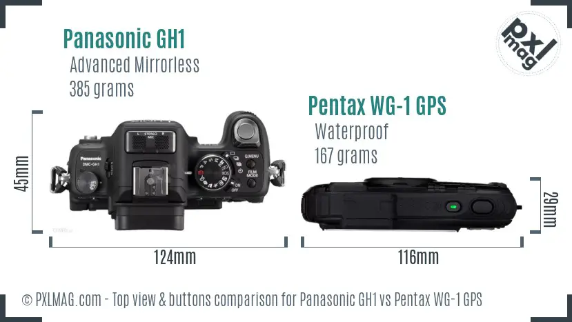 Panasonic GH1 vs Pentax WG-1 GPS top view buttons comparison