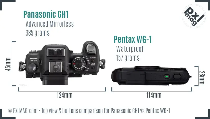 Panasonic GH1 vs Pentax WG-1 top view buttons comparison