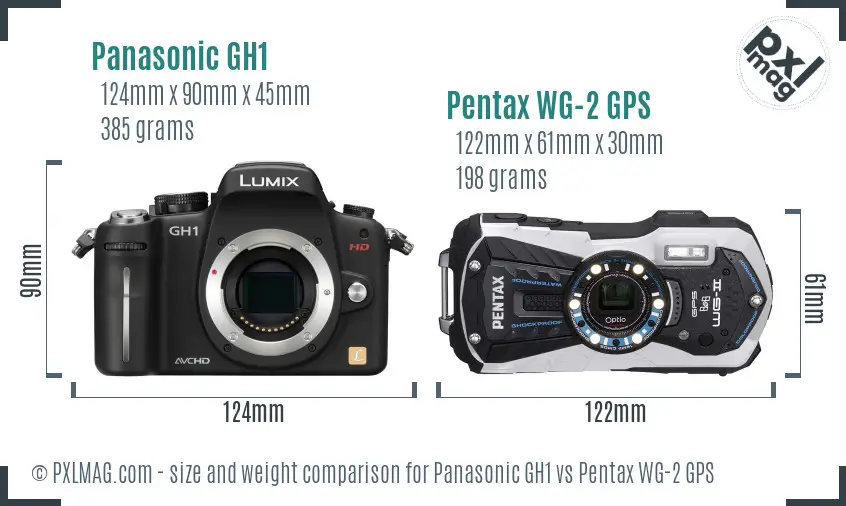Panasonic GH1 vs Pentax WG-2 GPS size comparison