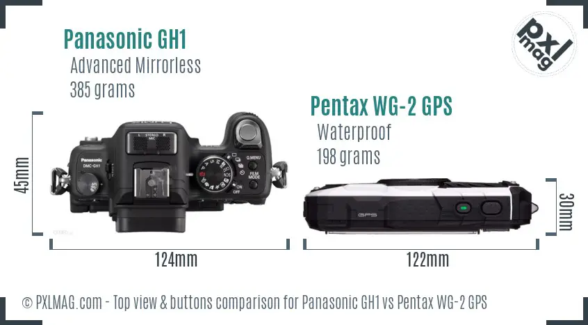 Panasonic GH1 vs Pentax WG-2 GPS top view buttons comparison