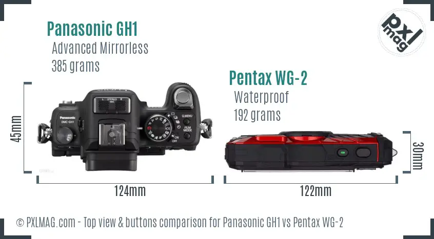 Panasonic GH1 vs Pentax WG-2 top view buttons comparison