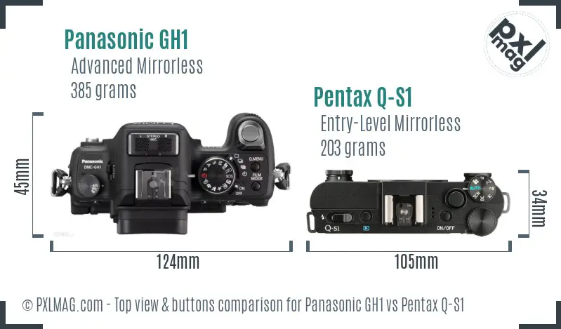Panasonic GH1 vs Pentax Q-S1 top view buttons comparison