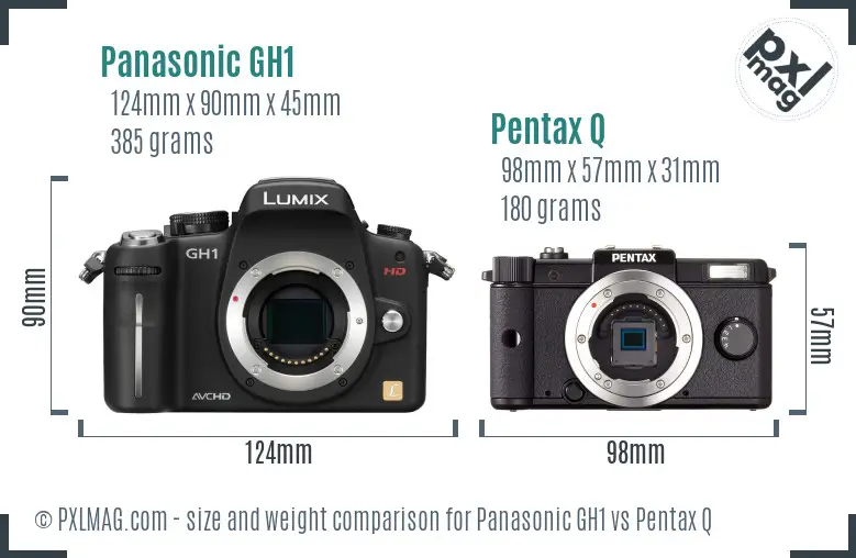Panasonic GH1 vs Pentax Q size comparison