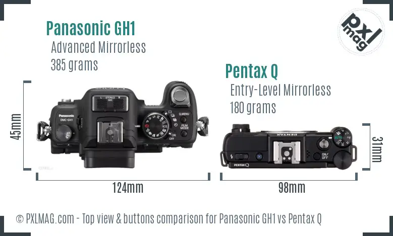 Panasonic GH1 vs Pentax Q top view buttons comparison