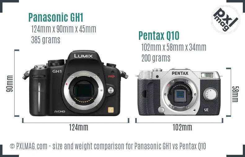Panasonic GH1 vs Pentax Q10 size comparison