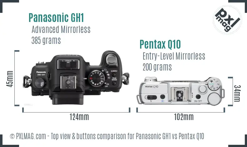 Panasonic GH1 vs Pentax Q10 top view buttons comparison