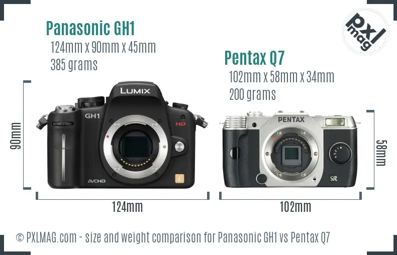 Panasonic GH1 vs Pentax Q7 size comparison Panasonic GH1 vs Pentax Q7 size comparison