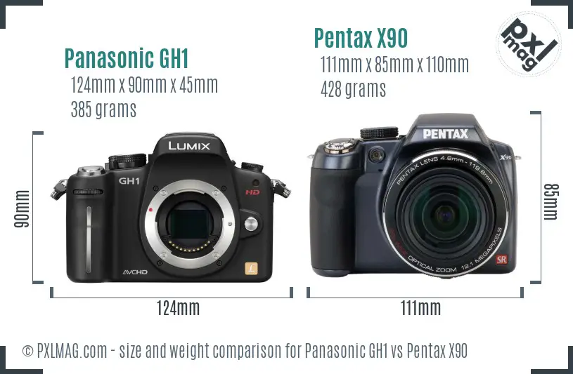 Panasonic GH1 vs Pentax X90 size comparison