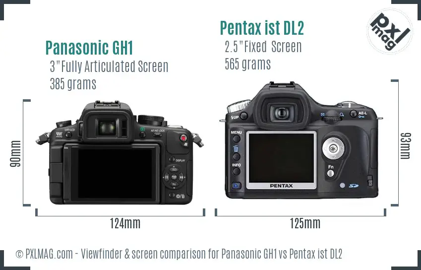 Panasonic GH1 vs Pentax ist DL2 Screen and Viewfinder comparison