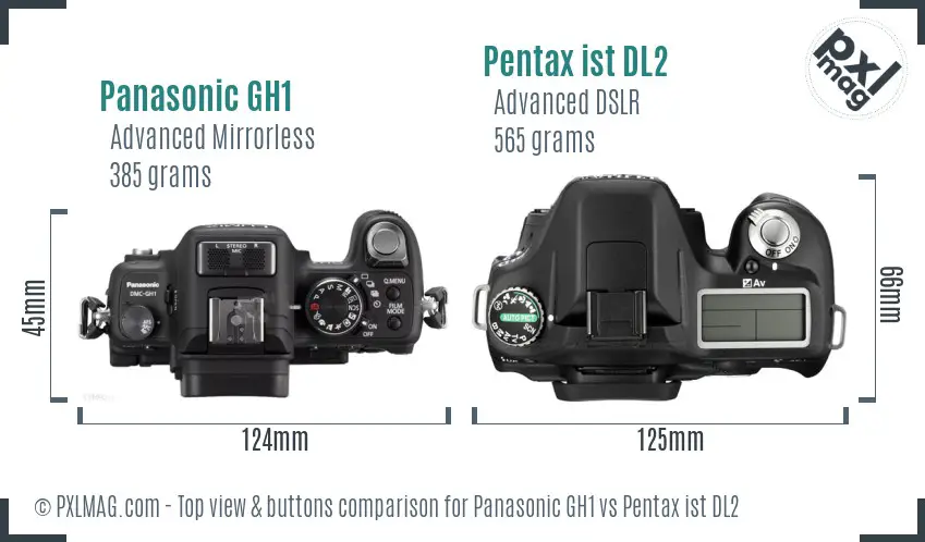 Panasonic GH1 vs Pentax ist DL2 top view buttons comparison