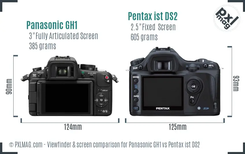 Panasonic GH1 vs Pentax ist DS2 Screen and Viewfinder comparison