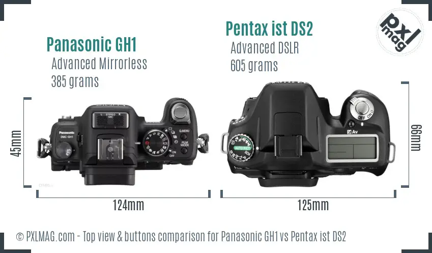 Panasonic GH1 vs Pentax ist DS2 top view buttons comparison
