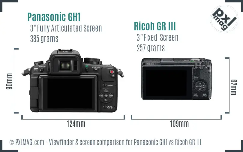 Panasonic GH1 vs Ricoh GR III Screen and Viewfinder comparison