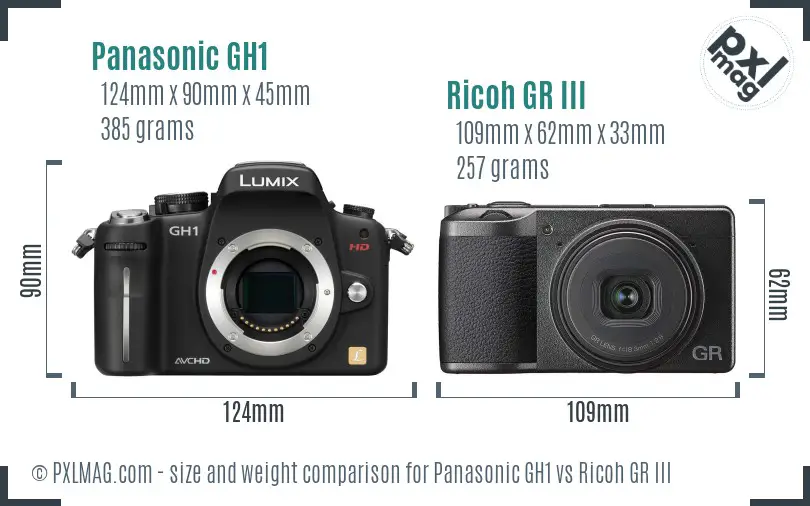 Panasonic GH1 vs Ricoh GR III size comparison