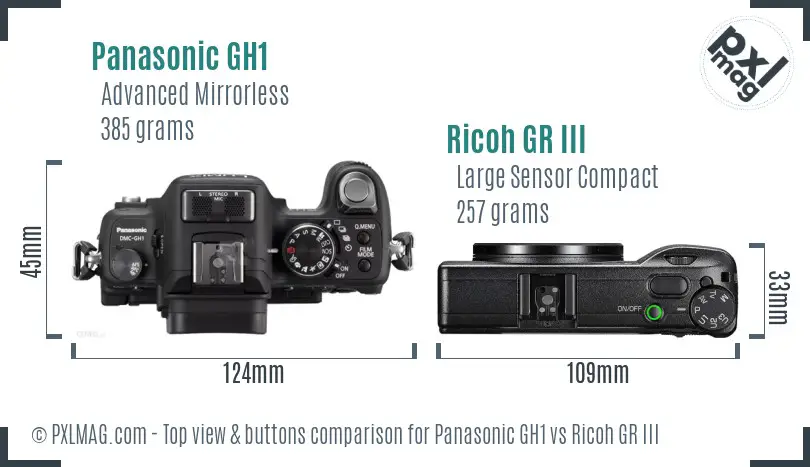 Panasonic GH1 vs Ricoh GR III top view buttons comparison