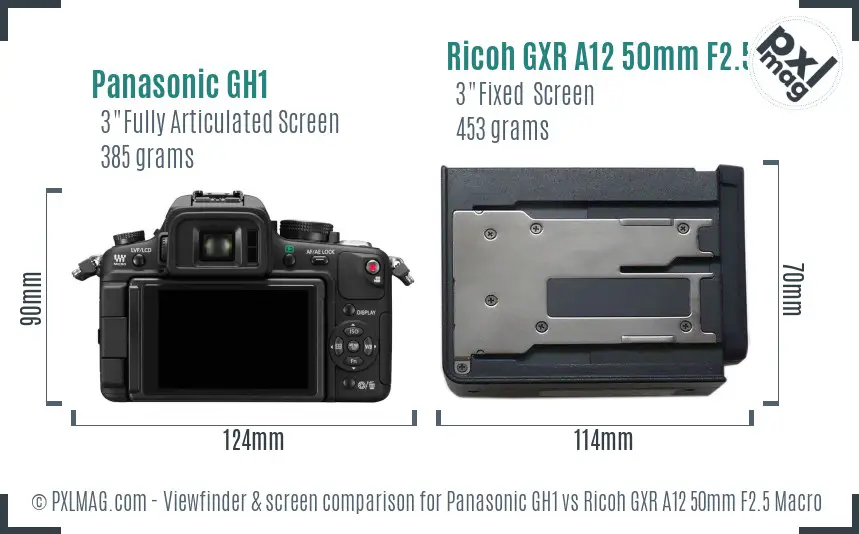 Panasonic GH1 vs Ricoh GXR A12 50mm F2.5 Macro Screen and Viewfinder comparison