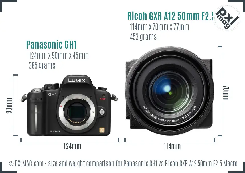 Panasonic GH1 vs Ricoh GXR A12 50mm F2.5 Macro size comparison