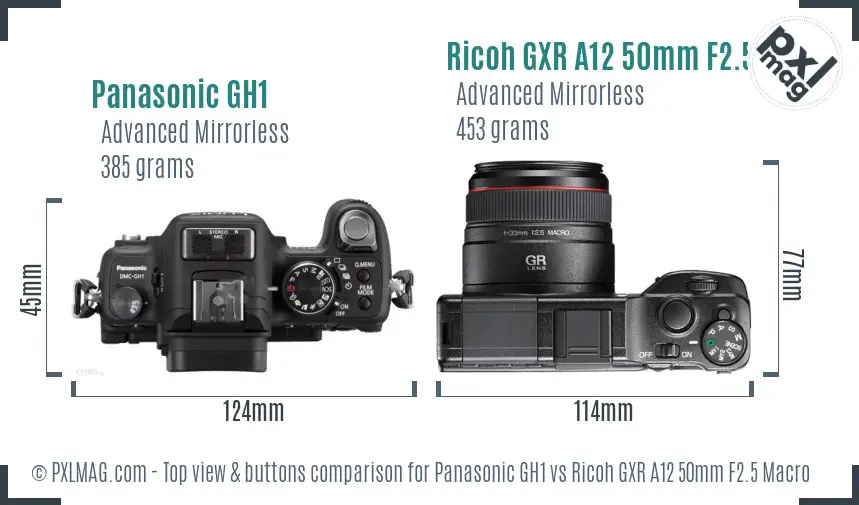 Panasonic GH1 vs Ricoh GXR A12 50mm F2.5 Macro top view buttons comparison