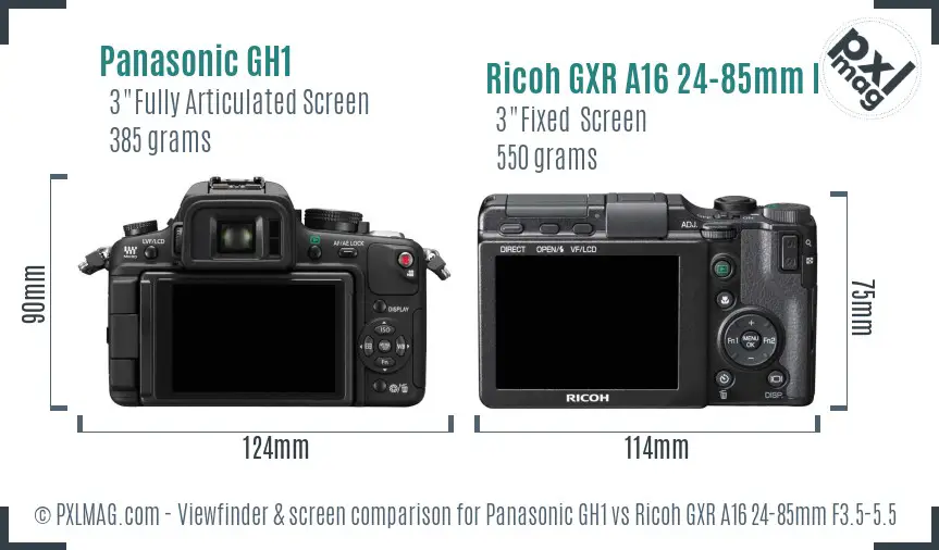 Panasonic GH1 vs Ricoh GXR A16 24-85mm F3.5-5.5 Screen and Viewfinder comparison