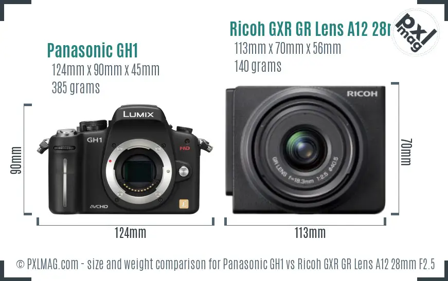 Panasonic GH1 vs Ricoh GXR GR Lens A12 28mm F2.5 size comparison