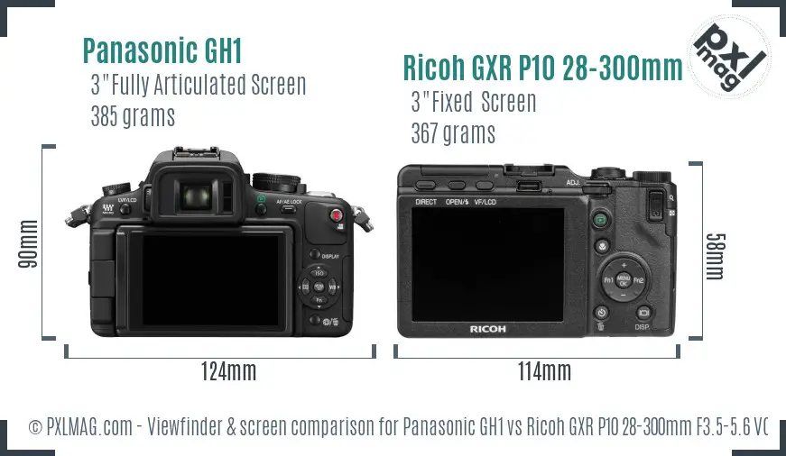 Panasonic GH1 vs Ricoh GXR P10 28-300mm F3.5-5.6 VC Screen and Viewfinder comparison