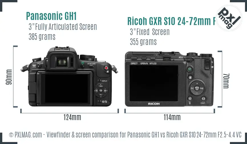 Panasonic GH1 vs Ricoh GXR S10 24-72mm F2.5-4.4 VC Screen and Viewfinder comparison