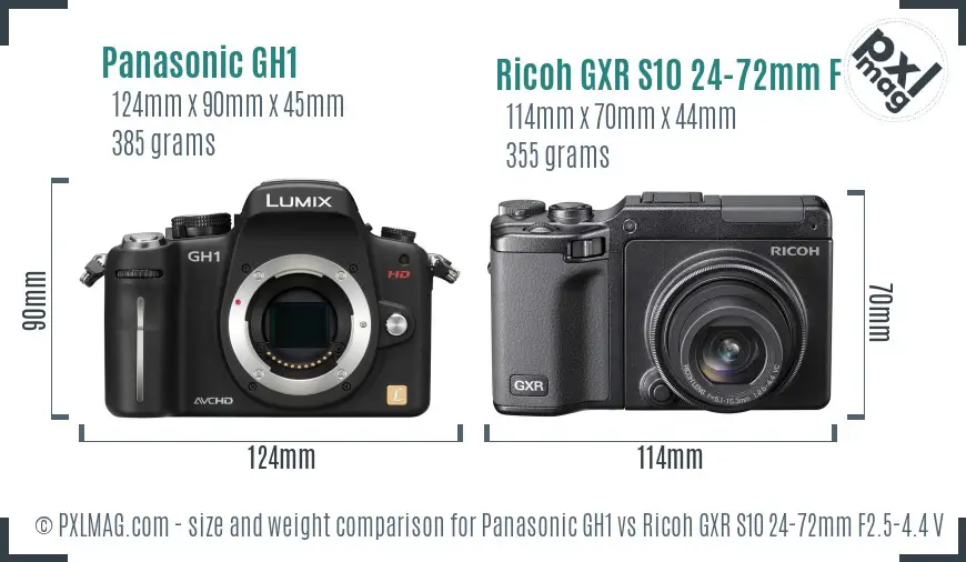 Panasonic GH1 vs Ricoh GXR S10 24-72mm F2.5-4.4 VC size comparison