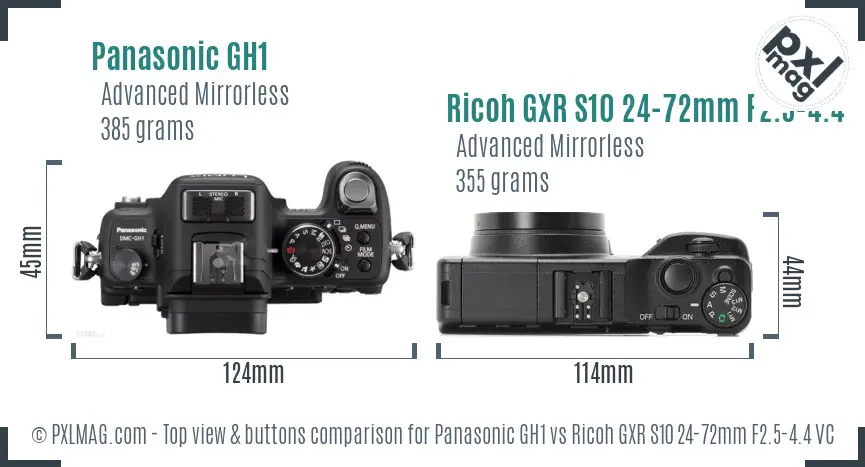 Panasonic GH1 vs Ricoh GXR S10 24-72mm F2.5-4.4 VC top view buttons comparison