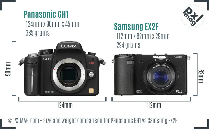 Panasonic GH1 vs Samsung EX2F size comparison