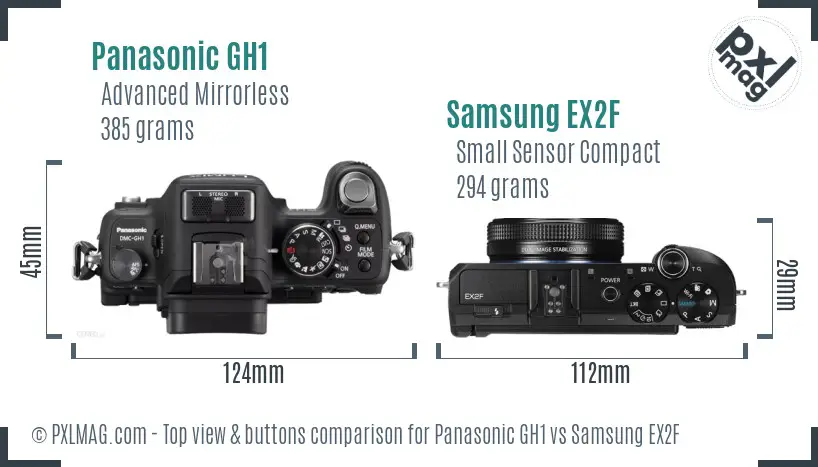 Panasonic GH1 vs Samsung EX2F top view buttons comparison