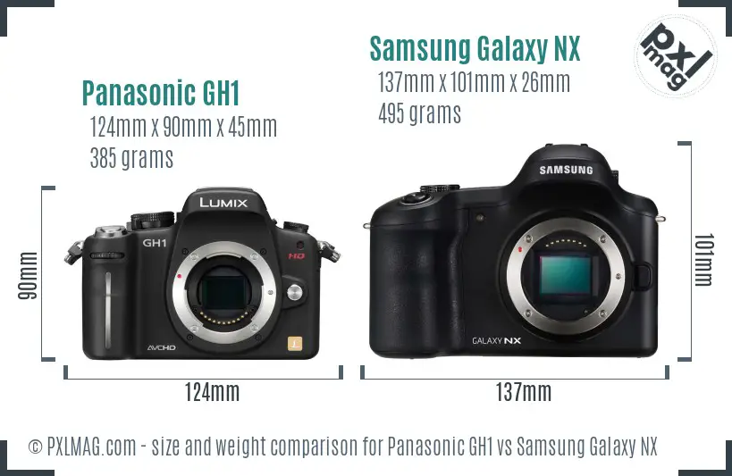 Panasonic GH1 vs Samsung Galaxy NX size comparison