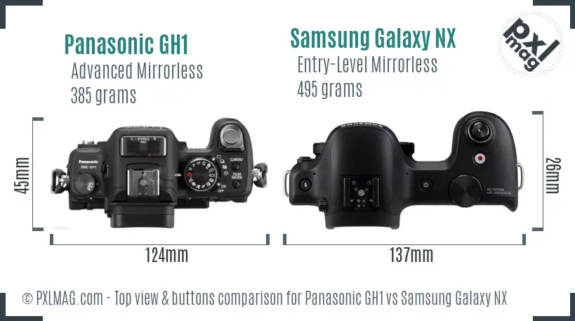 Panasonic GH1 vs Samsung Galaxy NX top view buttons comparison