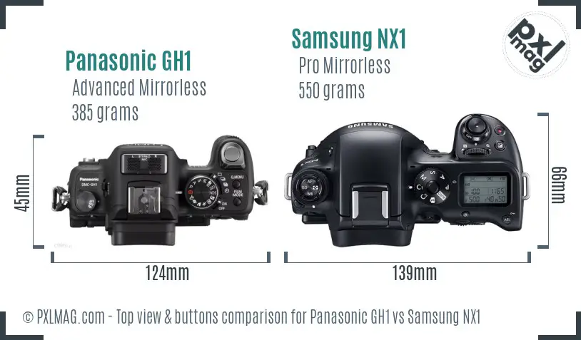 Panasonic GH1 vs Samsung NX1 top view buttons comparison Panasonic GH1 vs Samsung NX1 top view buttons comparison