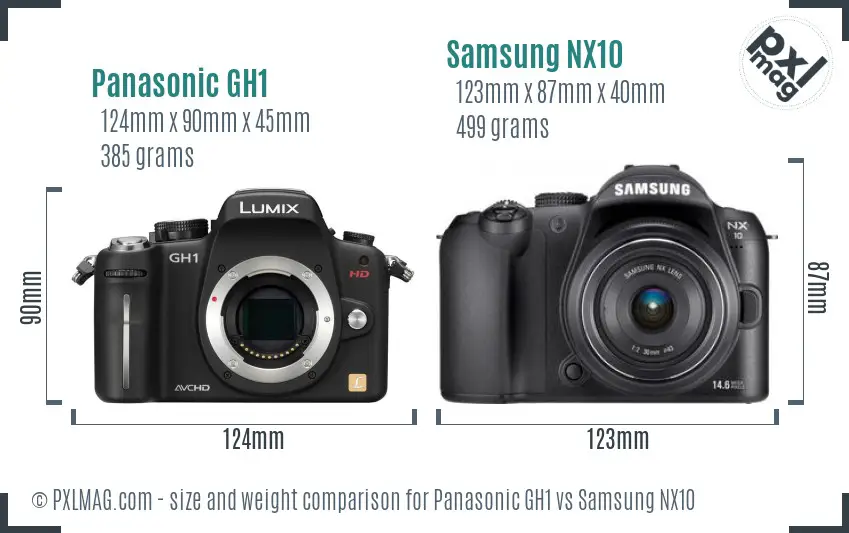 Panasonic GH1 vs Samsung NX10 size comparison